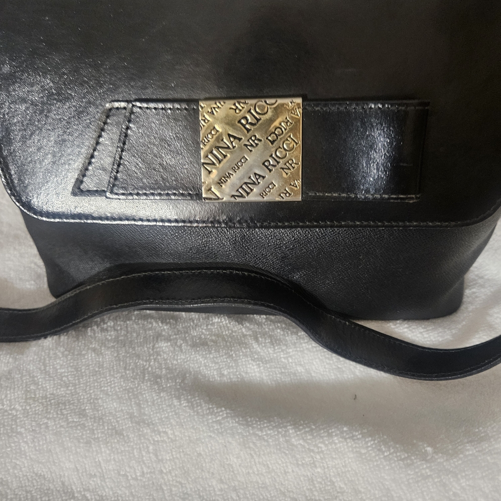 Nina Ricci Black Leather Vintage Shoulder/Crossbody Bag- Women
